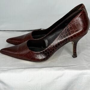 Nine West Brown Pointed Toe Pumps | Faux Croc | Size 5M